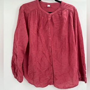 Old navy red oversized embroidered button front blouse long sleeve size large